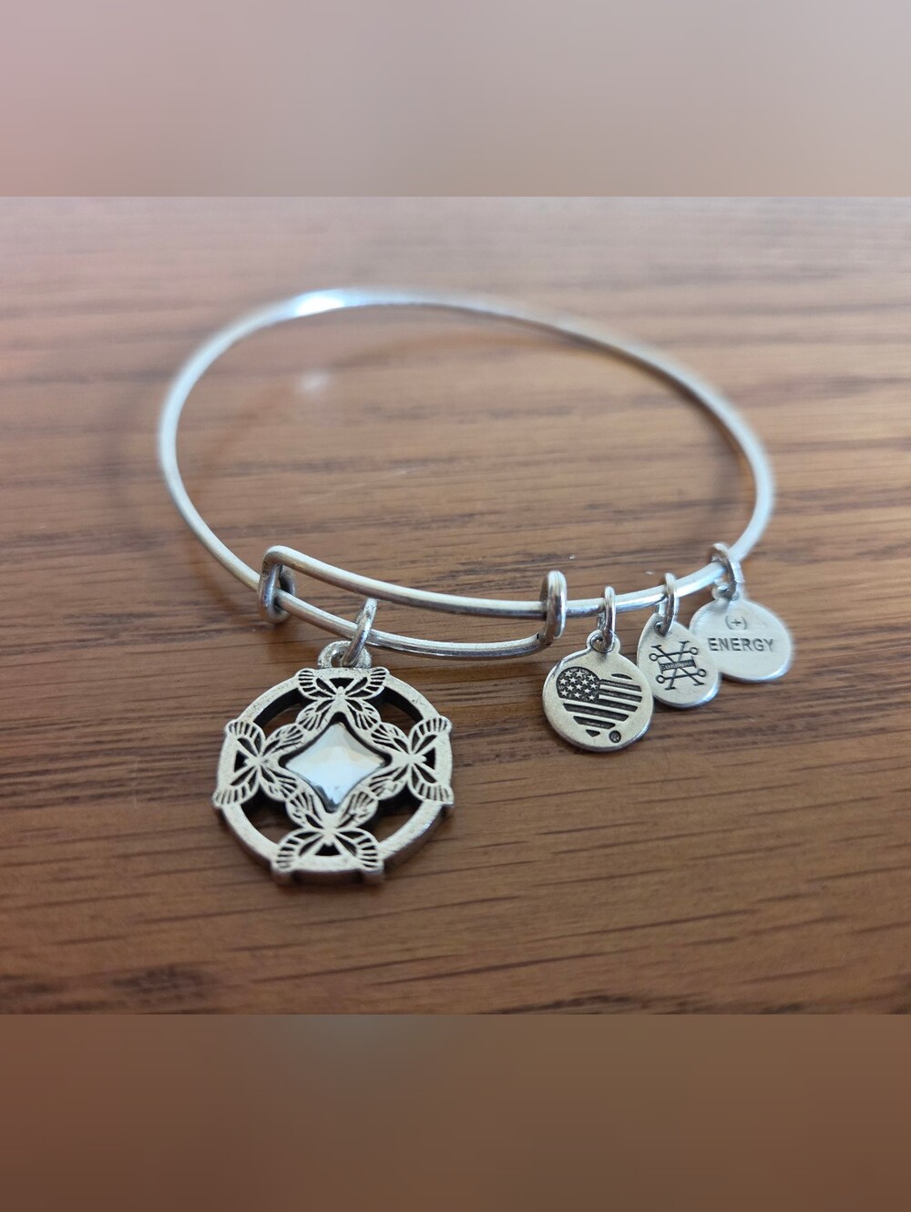 Alex and Ani "Wings of Change" Charm Silver Tone Bangle- Retired